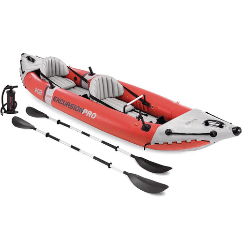 INTEX 68309EP Excursion Pro K2 Inflatable Kayak Set: Includes Deluxe 86in Kayak Paddles and High-Output Pump – SuperTough PVC – Adjustable Bucket Seat – 2-Person – 400lb Weight Capacity